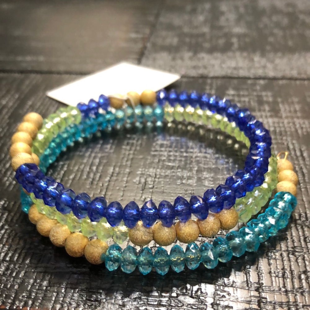 NWT Coil Beaded Bracelet In Neutral,Blue & Green Tones!